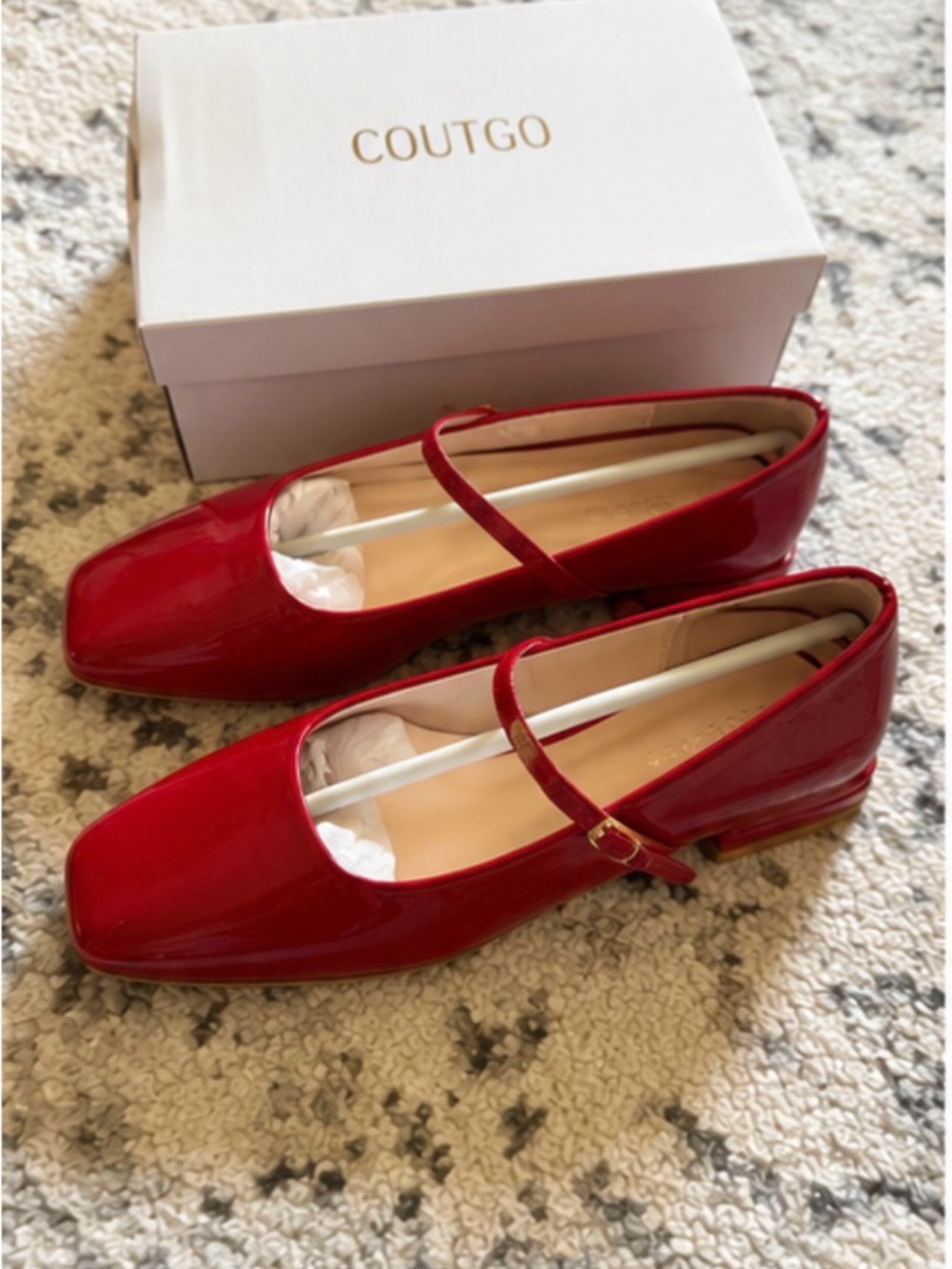 Coutgo Red Patent Mary Jane Flats with Square Toe